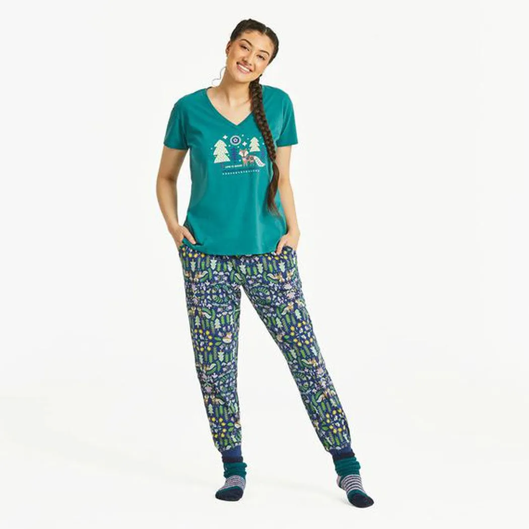 Life is Good Women's Starry Night Nordic Fox Snuggle Up Relaxed Sleep Vee