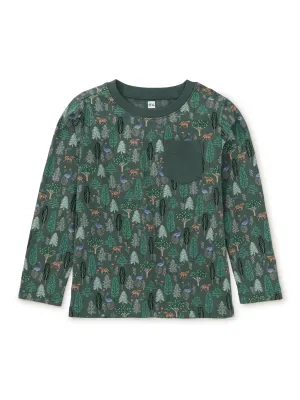 Long Sleeve Printed Pocket Tee, Turkish Forest Scene