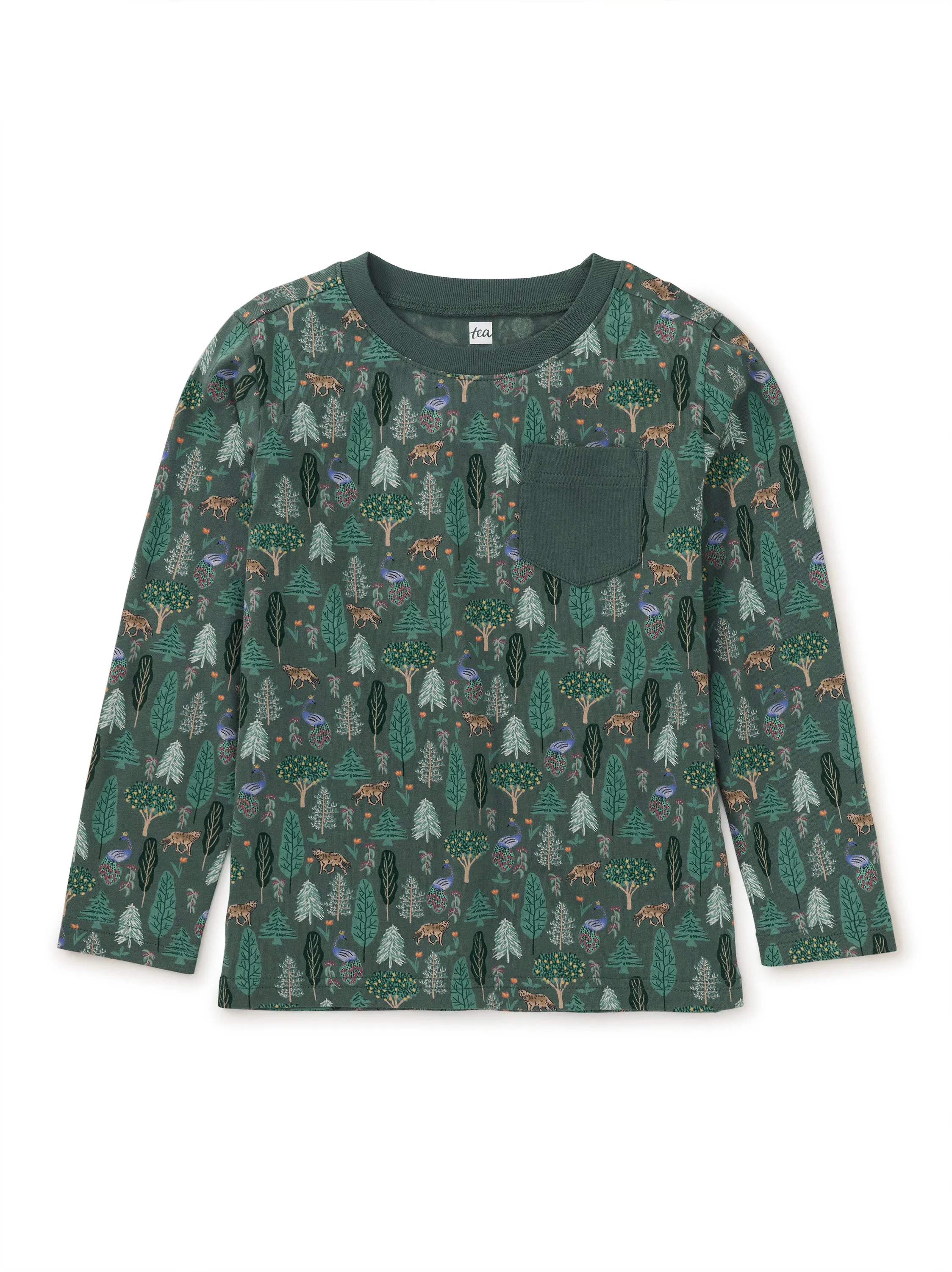 Long Sleeve Printed Pocket Tee, Turkish Forest Scene