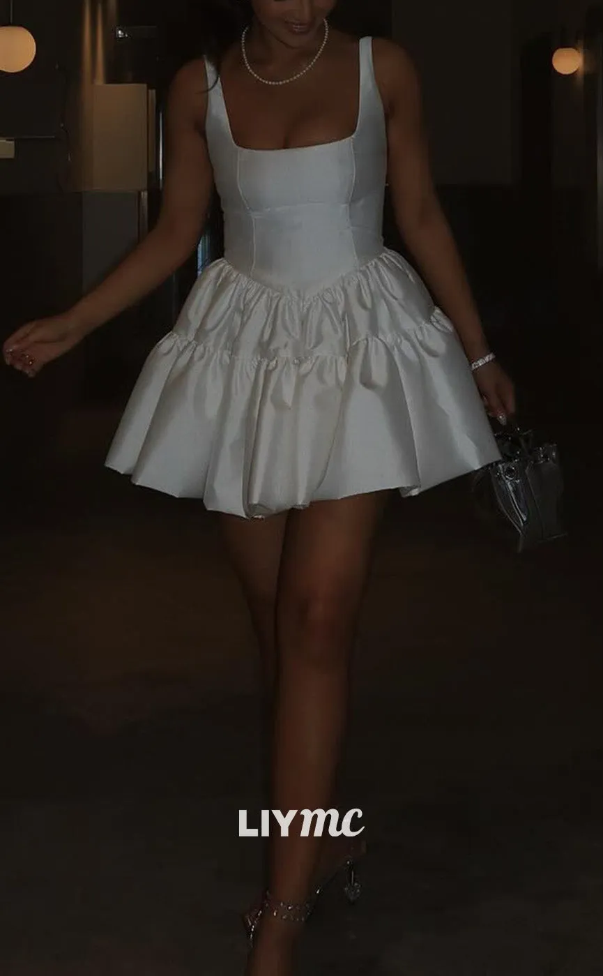 LW940 - Square Sleeveless Pleated A-Line Short Beach Wedding Dress