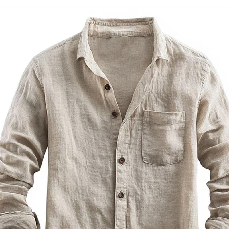 Men's Casual Skin-friendly Cotton and Linen Long-sleeved Shirt 30117752U
