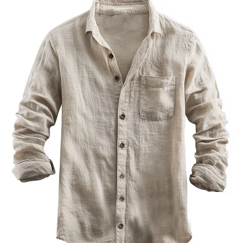 Men's Casual Skin-friendly Cotton and Linen Long-sleeved Shirt 30117752U