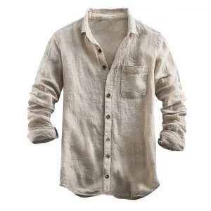 Men's Casual Skin-friendly Cotton and Linen Long-sleeved Shirt 30117752U