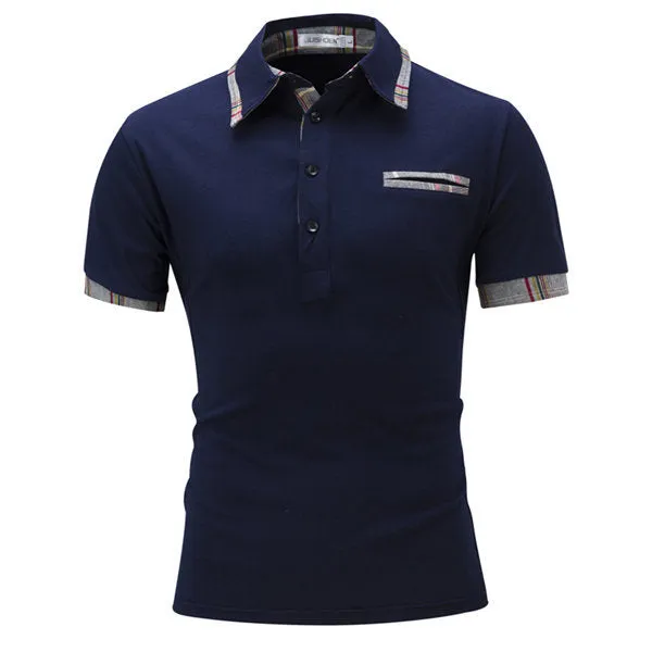 Mens Casual Solid Color Fake Front Pocket Polo Shirt Short Sleeve Spring Summer Tops