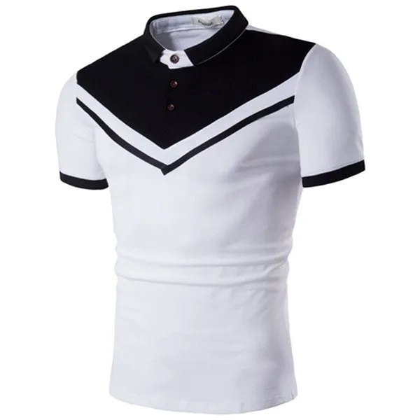 Mens Contrast Color Turndown Short Sleeve Polo Shirt