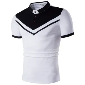 Mens Contrast Color Turndown Short Sleeve Polo Shirt