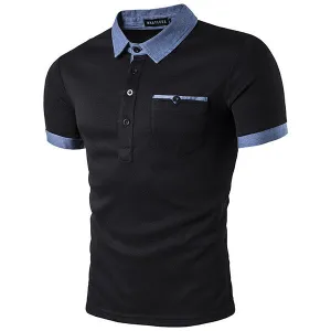 Mens Fashion Front Pocket Polo Shirt Turndown Collar Short Sleeve Spring Summer Casual Tops
