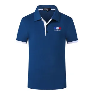 Mens Spring Summer Casual Solid Color Lapel Polo Shirt Short Sleeve T-shirt