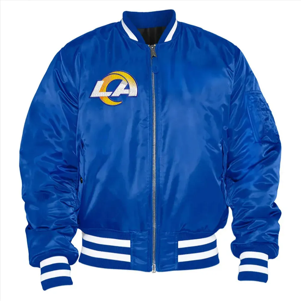 NFL LA Rams Bomber Royal Blue Satin Jacket For Men and Women
