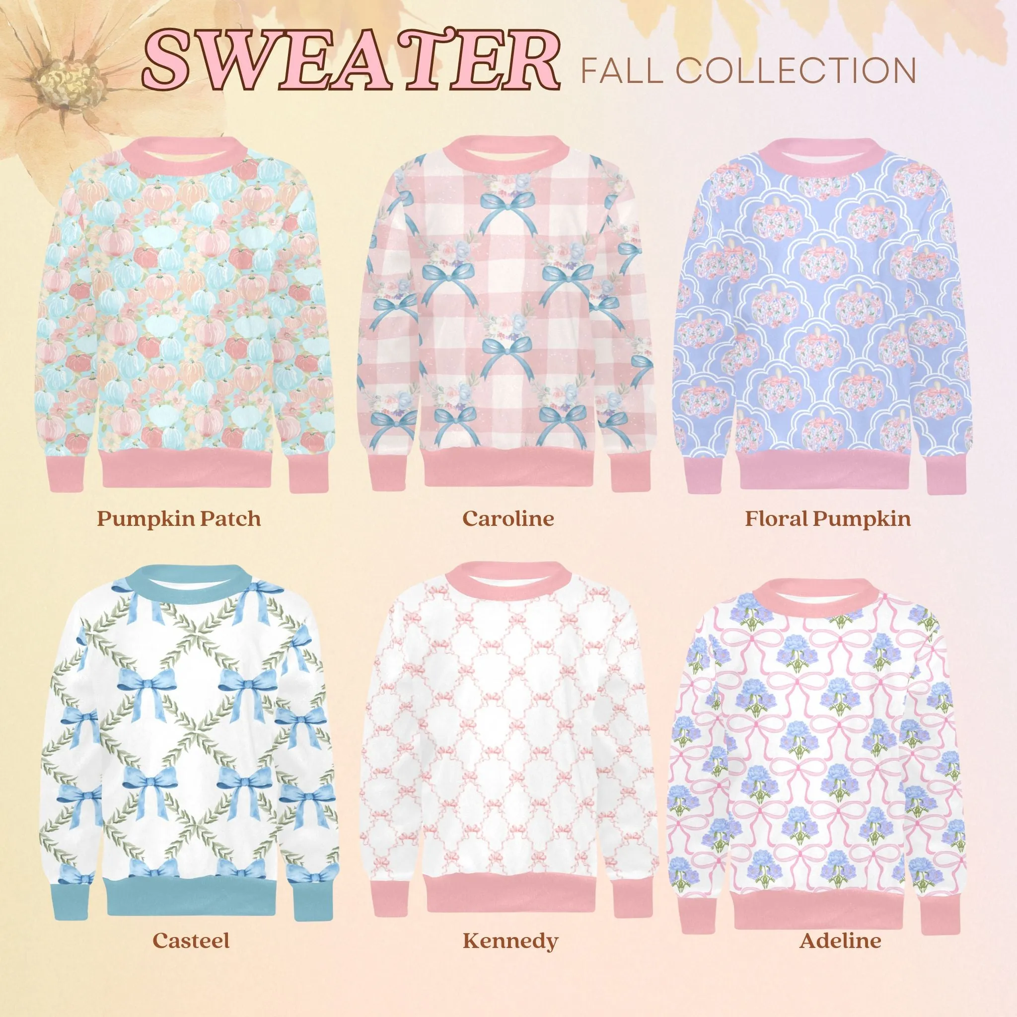 Pink Magnolia Crew Neck Sweatshirt | Soft Pink and Blue All Over Print | Cozy Fall & Winter Wardrobe Essential