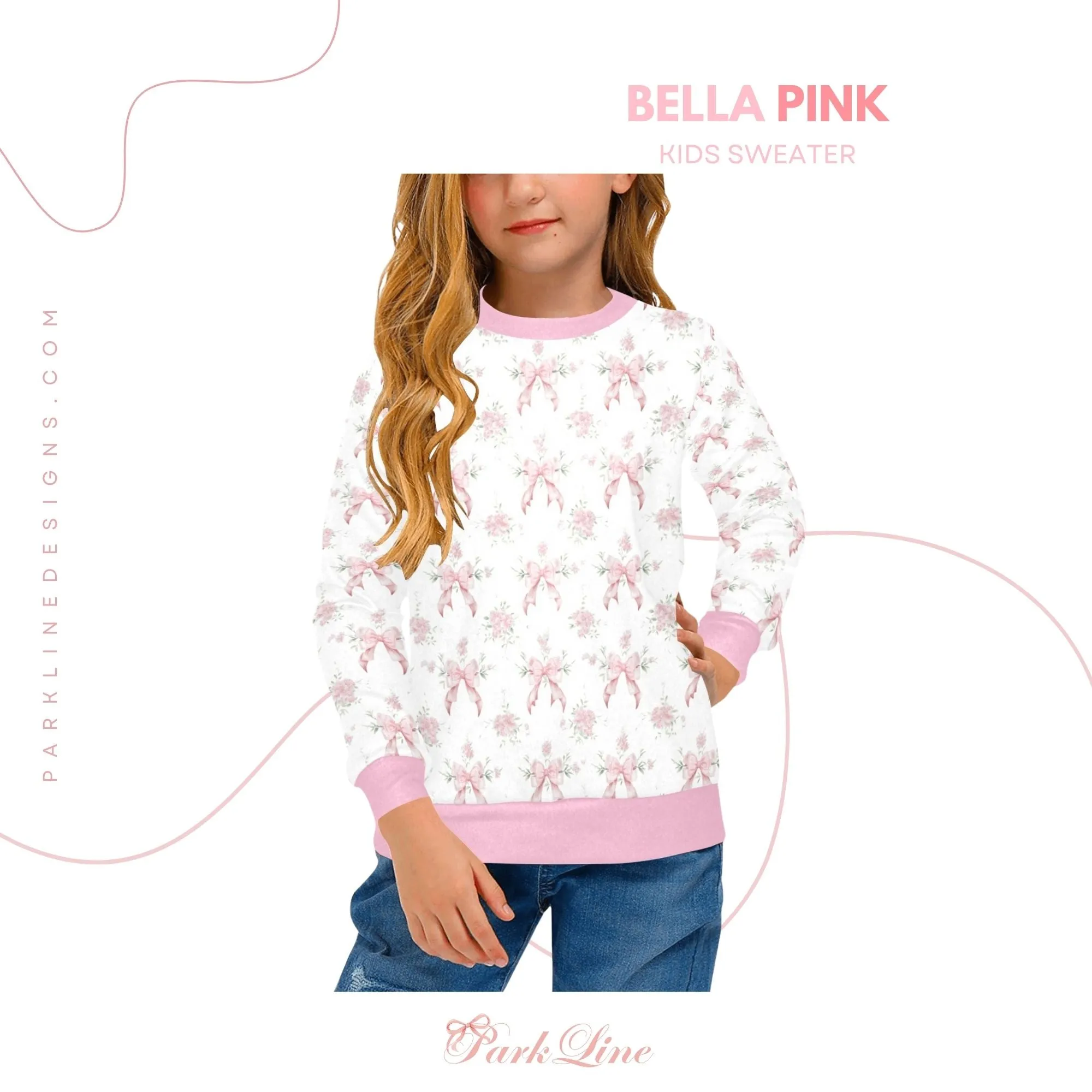 Pink Magnolia Crew Neck Sweatshirt | Soft Pink and Blue All Over Print | Cozy Fall & Winter Wardrobe Essential