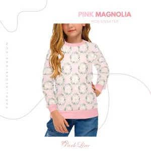 Pink Magnolia Crew Neck Sweatshirt | Soft Pink and Blue All Over Print | Cozy Fall & Winter Wardrobe Essential