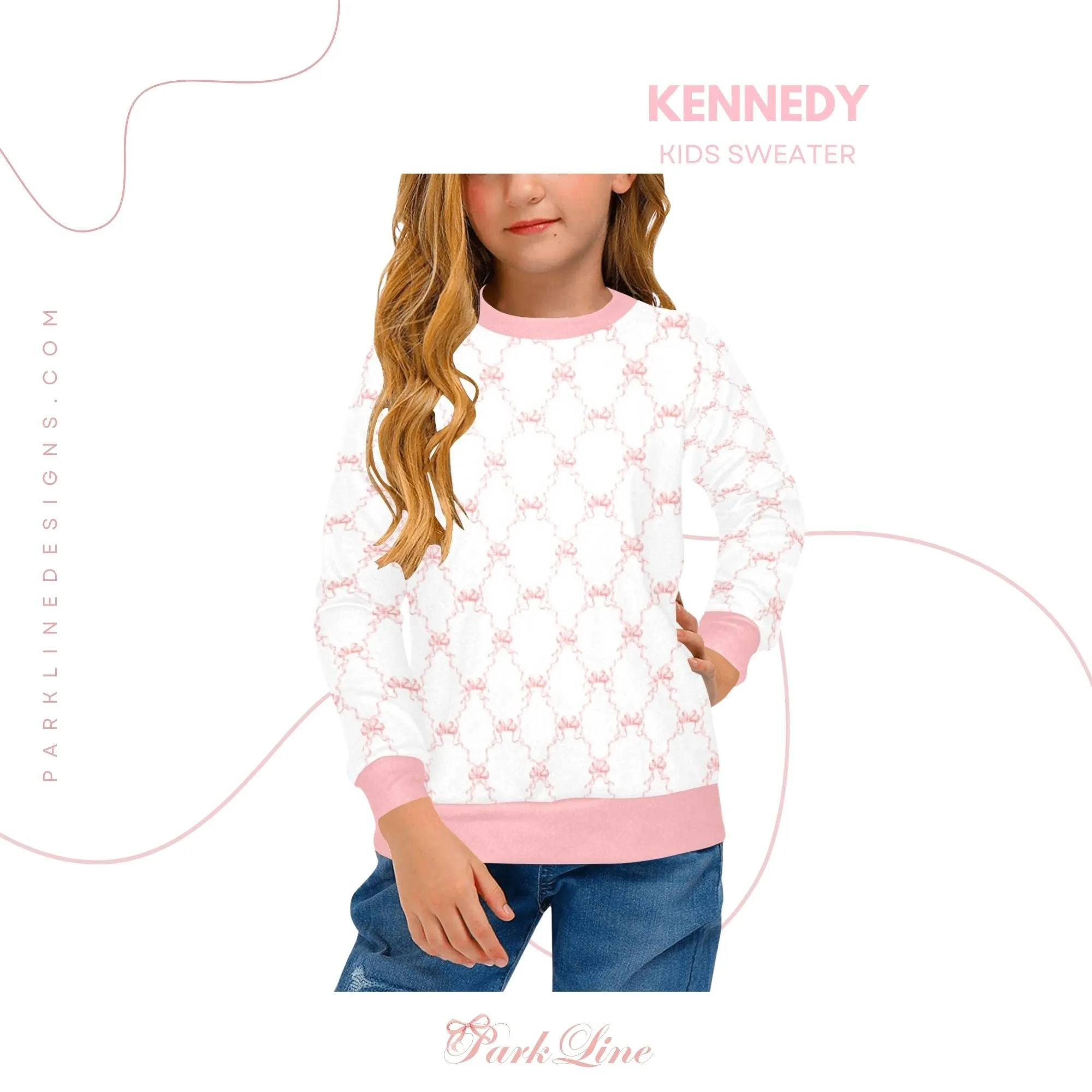 Pink Magnolia Crew Neck Sweatshirt | Soft Pink and Blue All Over Print | Cozy Fall & Winter Wardrobe Essential