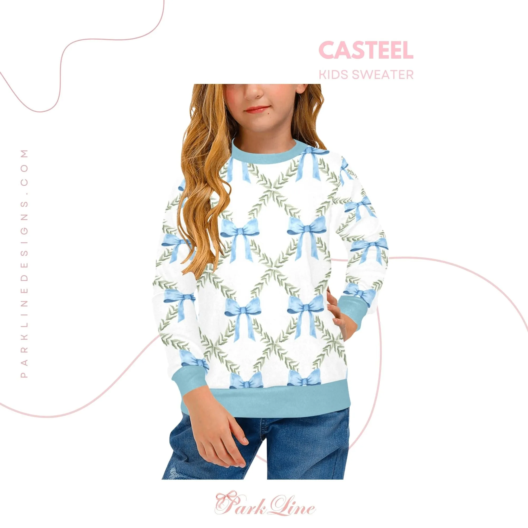Pink Magnolia Crew Neck Sweatshirt | Soft Pink and Blue All Over Print | Cozy Fall & Winter Wardrobe Essential