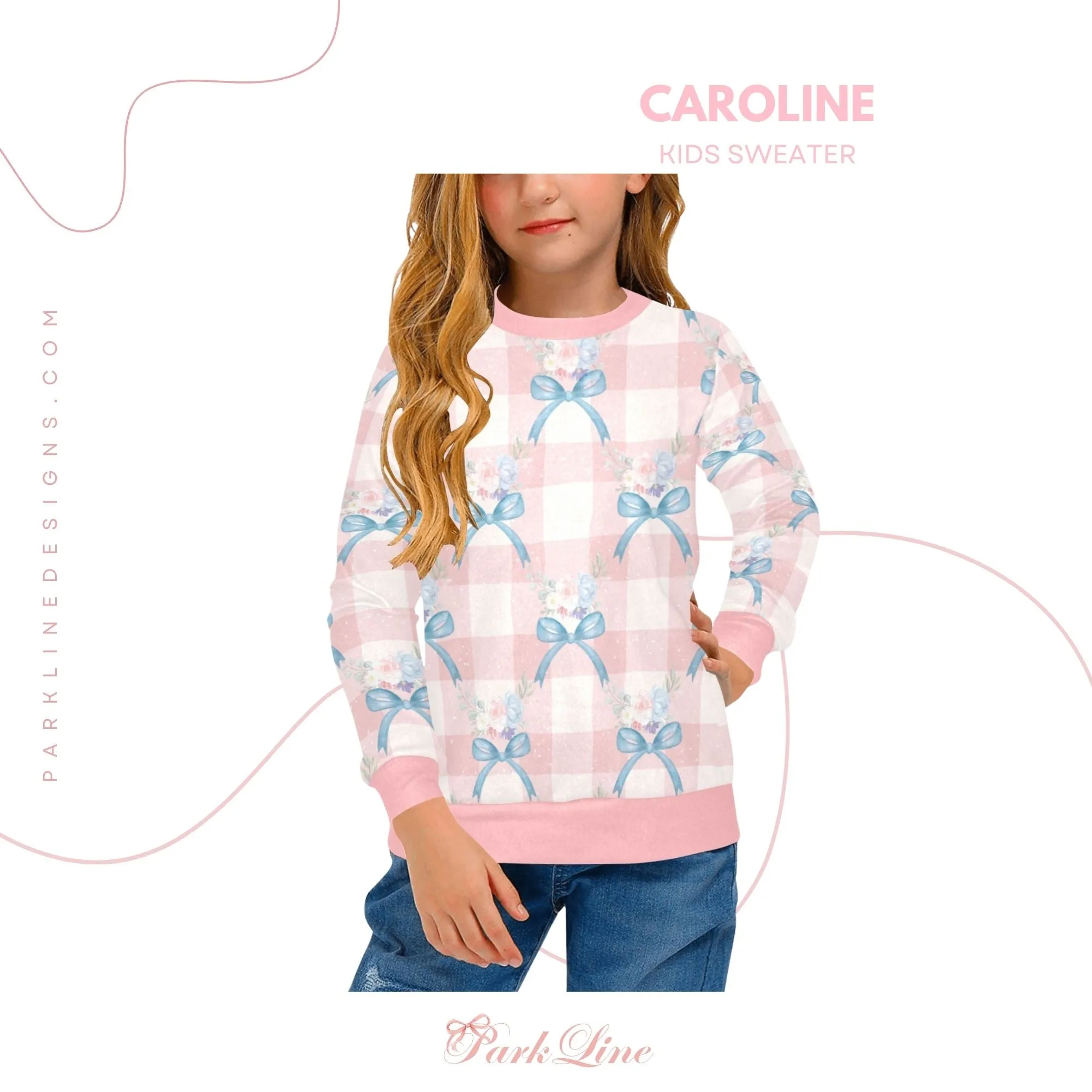 Pink Magnolia Crew Neck Sweatshirt | Soft Pink and Blue All Over Print | Cozy Fall & Winter Wardrobe Essential