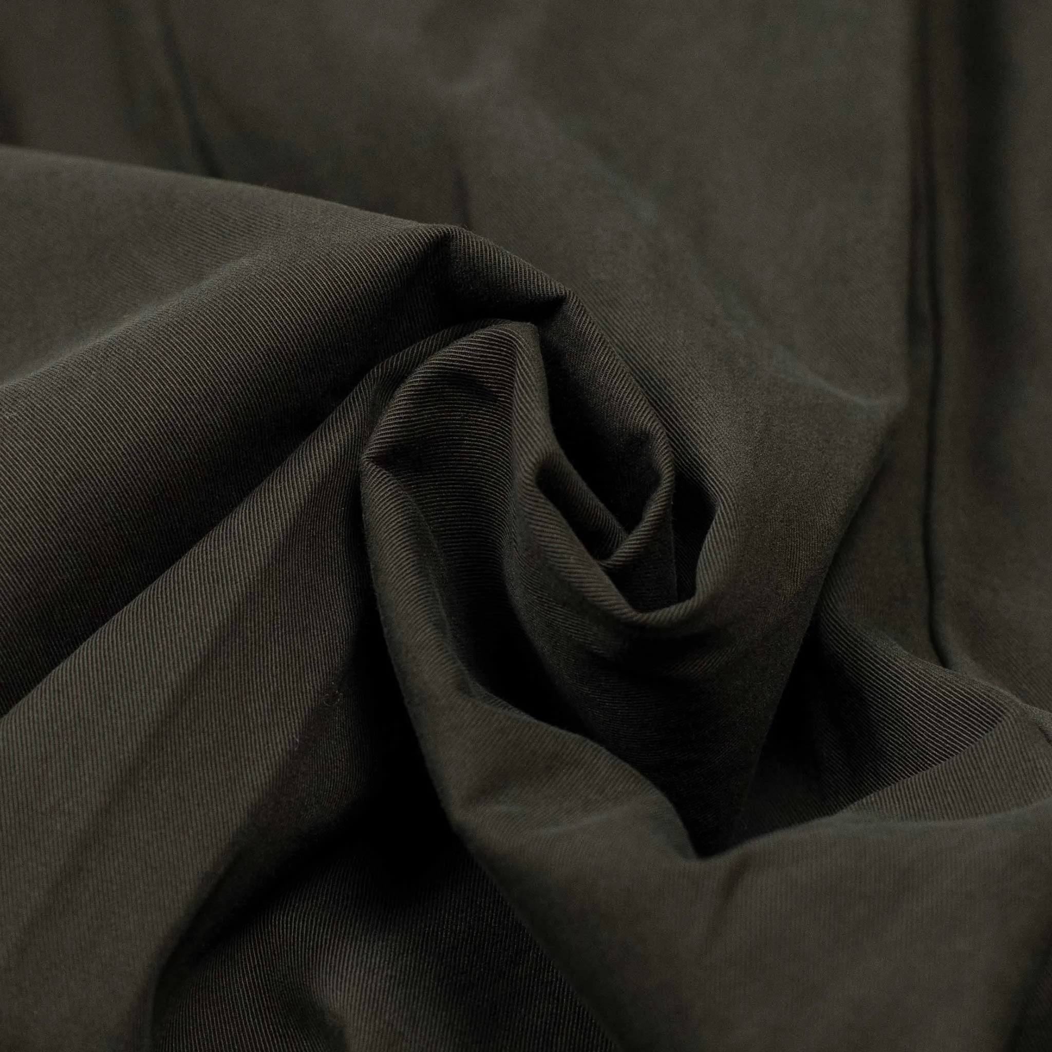 Pleated side-tab trousers in chocolate garment-dyed cotton twill double cloth