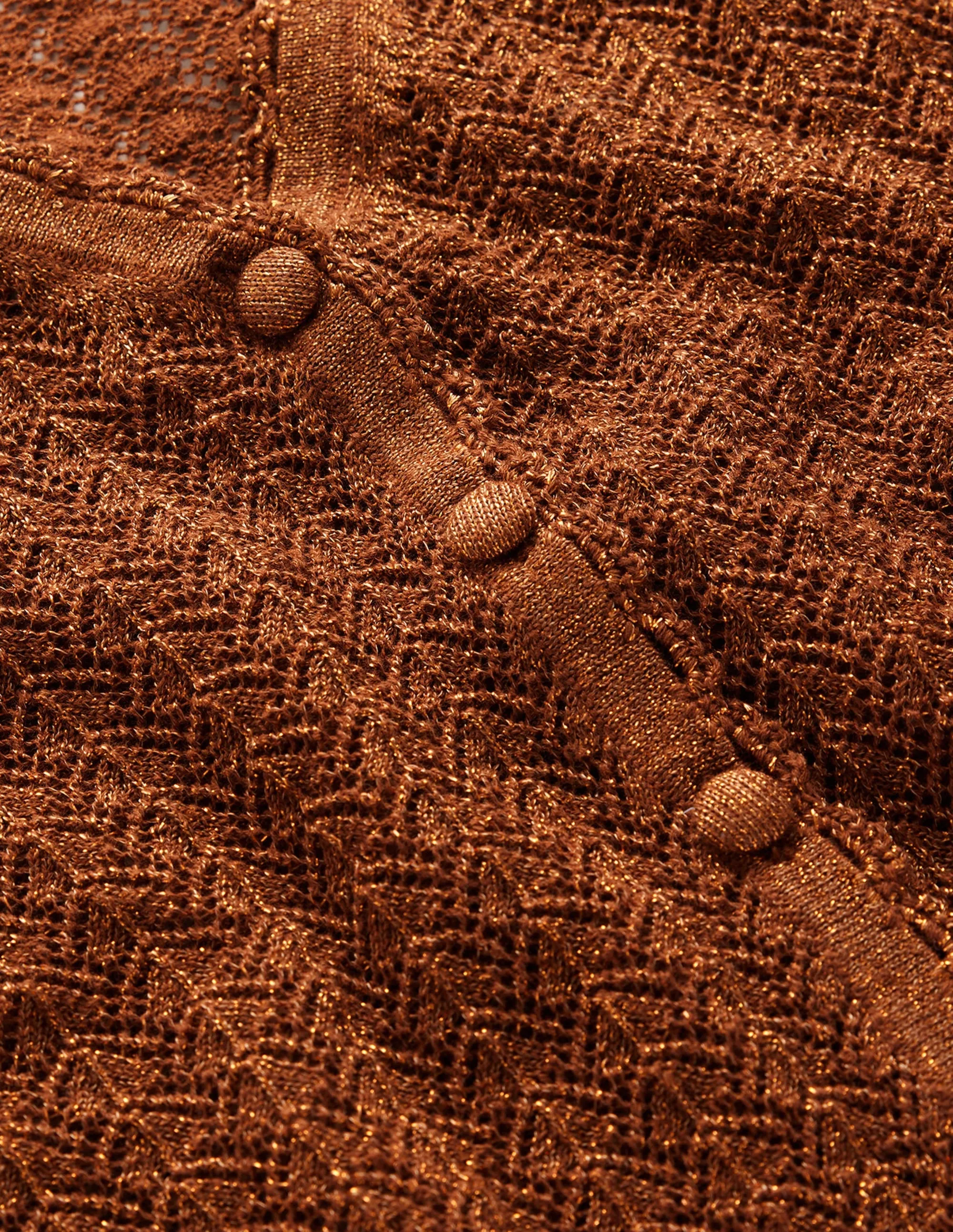 Pointelle Cropped Cardigan-Cognac Bronze Gold Sparkle