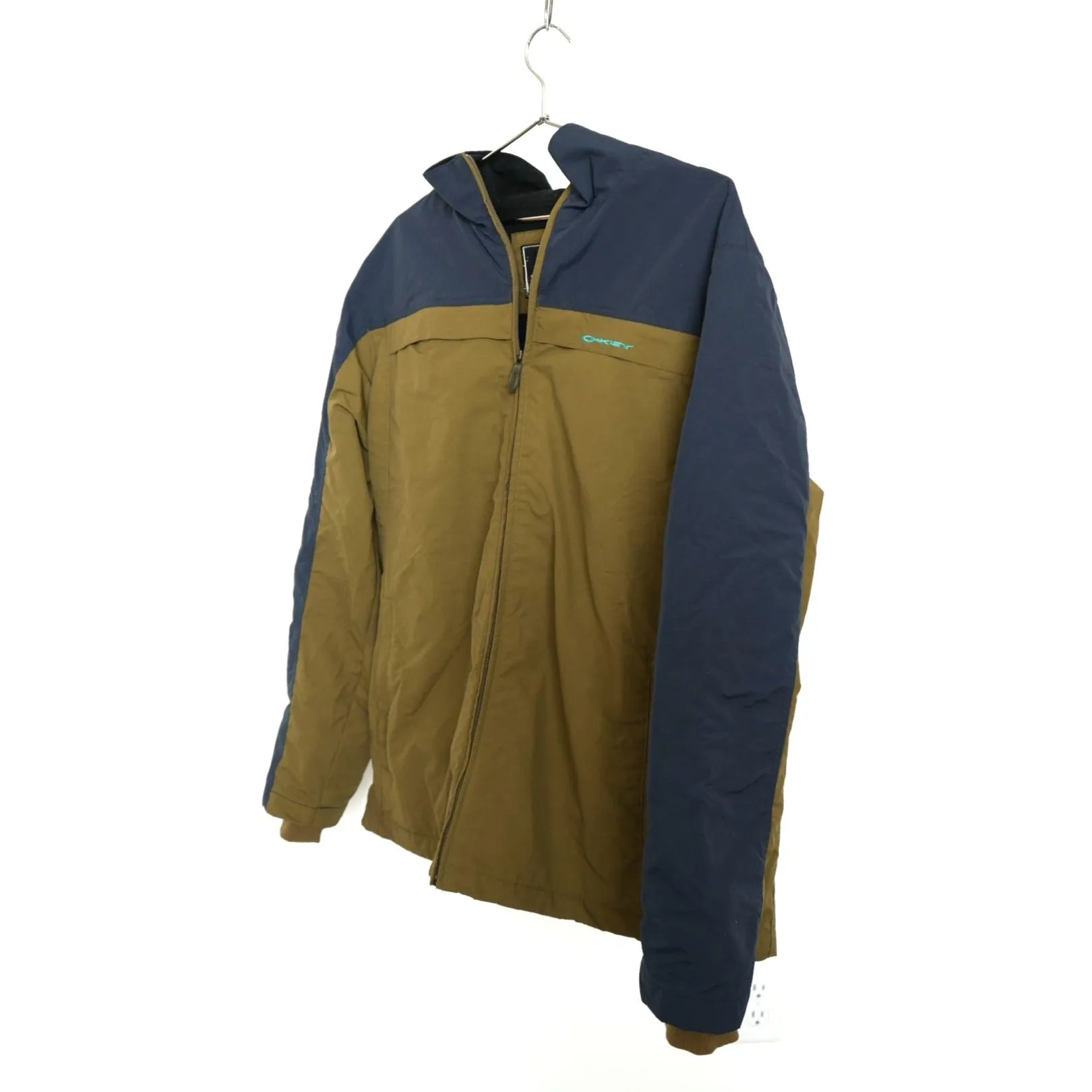 "Retail" Oakley 100% Nylon Full Zip Windbreaker Jacket Navy Blue/Brown Large Men's