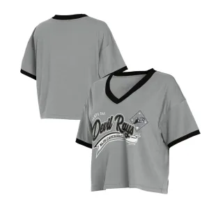 Rays Women's WEAR by Erin Andrews Grey Devil Rays V-Neck Crop T-Shirt