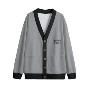 Sixty Eight 93 Logo Black Grey & Black Unisex V-Neck Knitted Fleece Cardigan