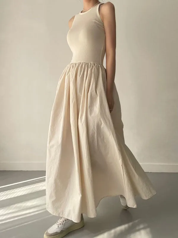 Solid Patchwork Swing Tank Maxi Dress