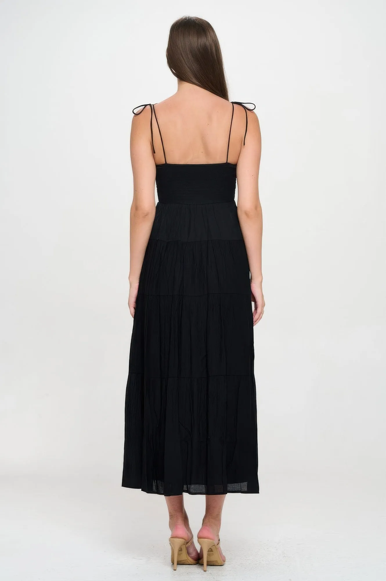 Solid Smocked Ruffle Maxi Dress