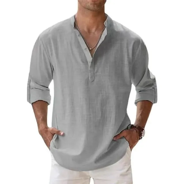 Spring and Autumn New Men's Linen Long Sleeve Breathable Shirt Solid Color Casual  Basic Cotton Linen Shirt Tops  S-5XL