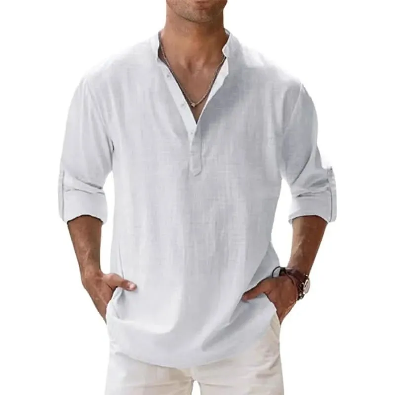 Spring and Autumn New Men's Linen Long Sleeve Breathable Shirt Solid Color Casual  Basic Cotton Linen Shirt Tops  S-5XL