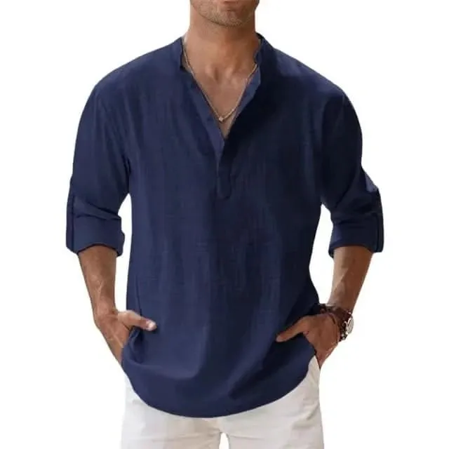 Spring and Autumn New Men's Linen Long Sleeve Breathable Shirt Solid Color Casual  Basic Cotton Linen Shirt Tops  S-5XL