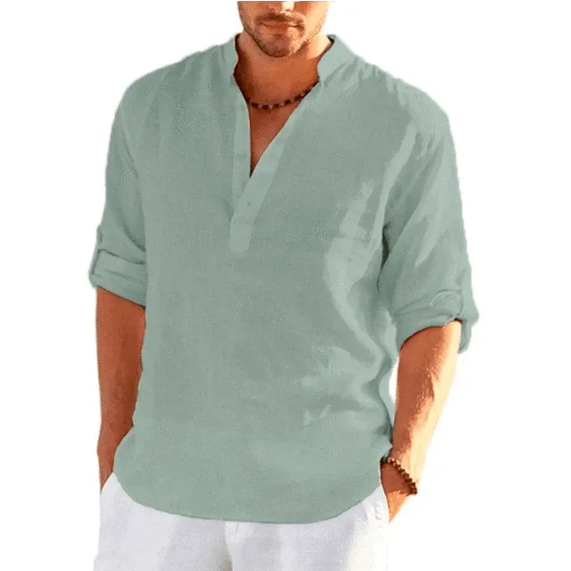 Spring and Autumn New Men's Linen Long Sleeve Breathable Shirt Solid Color Casual  Basic Cotton Linen Shirt Tops  S-5XL