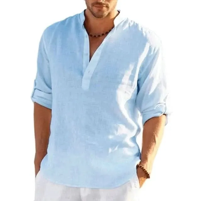Spring and Autumn New Men's Linen Long Sleeve Breathable Shirt Solid Color Casual  Basic Cotton Linen Shirt Tops  S-5XL