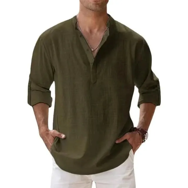 Spring and Autumn New Men's Linen Long Sleeve Breathable Shirt Solid Color Casual  Basic Cotton Linen Shirt Tops  S-5XL