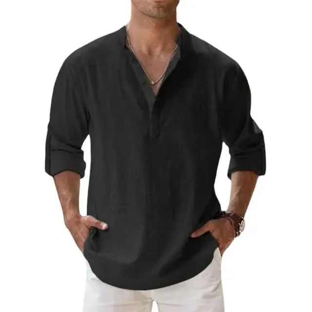 Spring and Autumn New Men's Linen Long Sleeve Breathable Shirt Solid Color Casual  Basic Cotton Linen Shirt Tops  S-5XL