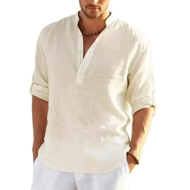 Spring and Autumn New Men's Linen Long Sleeve Breathable Shirt Solid Color Casual  Basic Cotton Linen Shirt Tops  S-5XL