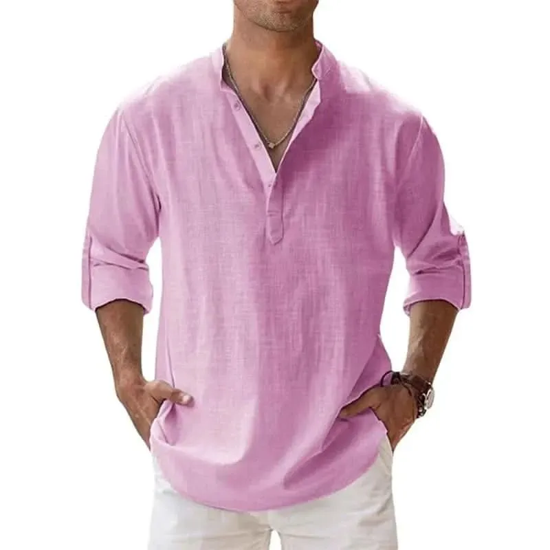 Spring and Autumn New Men's Linen Long Sleeve Breathable Shirt Solid Color Casual  Basic Cotton Linen Shirt Tops  S-5XL