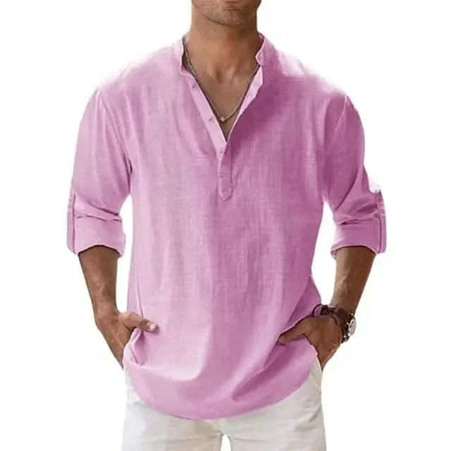 Spring and Autumn New Men's Linen Long Sleeve Breathable Shirt Solid Color Casual  Basic Cotton Linen Shirt Tops  S-5XL