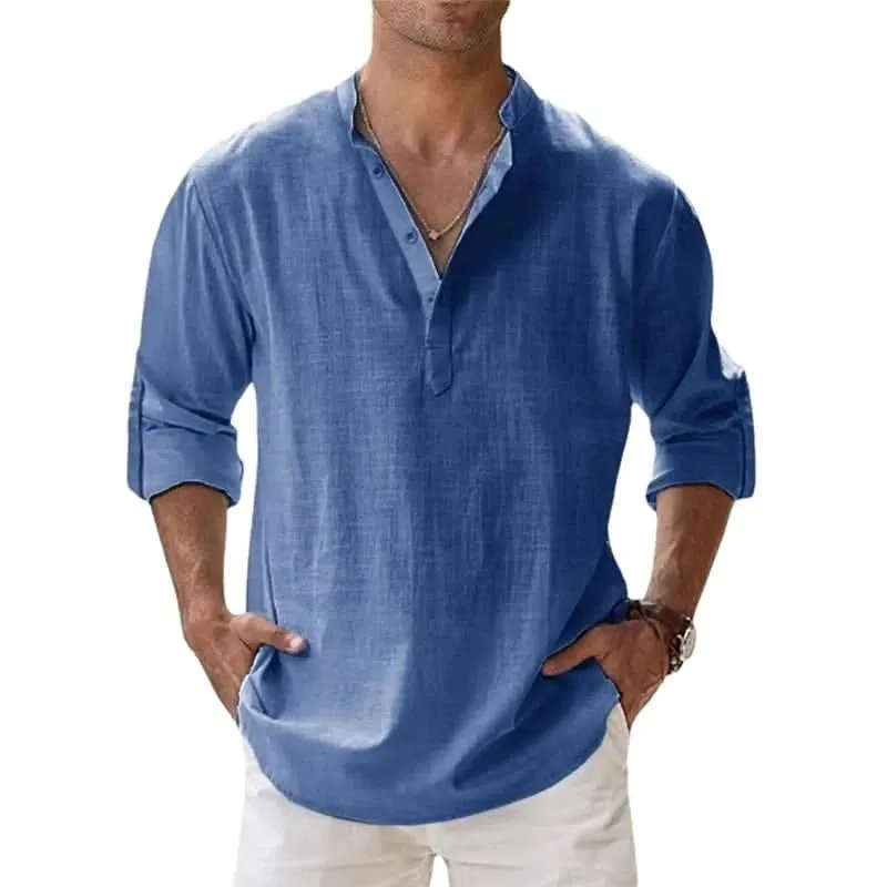 Spring and Autumn New Men's Linen Long Sleeve Breathable Shirt Solid Color Casual  Basic Cotton Linen Shirt Tops  S-5XL