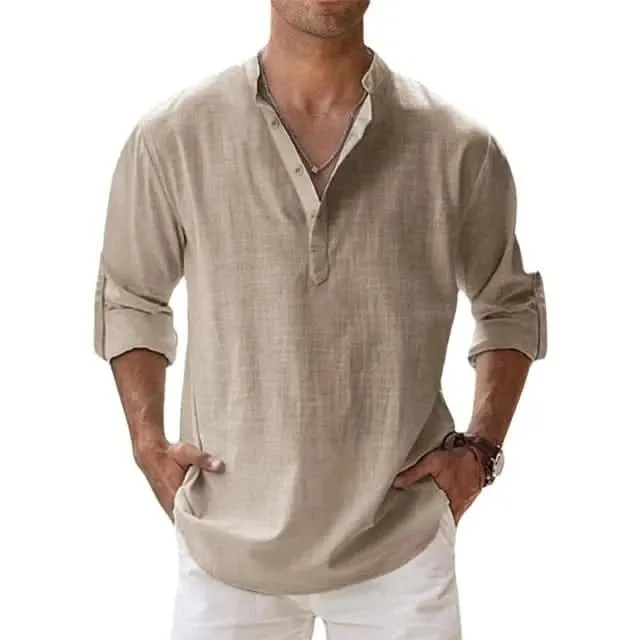 Spring and Autumn New Men's Linen Long Sleeve Breathable Shirt Solid Color Casual  Basic Cotton Linen Shirt Tops  S-5XL