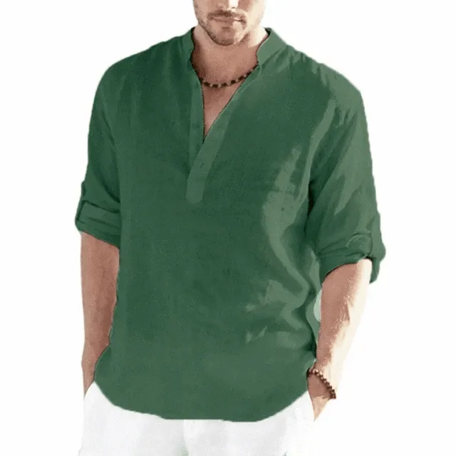 Spring and Autumn New Men's Linen Long Sleeve Breathable Shirt Solid Color Casual  Basic Cotton Linen Shirt Tops  S-5XL