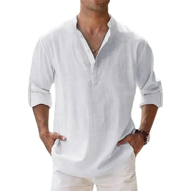 Spring and Autumn New Men's Linen Long Sleeve Breathable Shirt Solid Color Casual  Basic Cotton Linen Shirt Tops  S-5XL