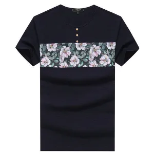 Summer Mens Cool Flower Printing T Shirts Round Neck Short Sleeved Cotton Top Tees