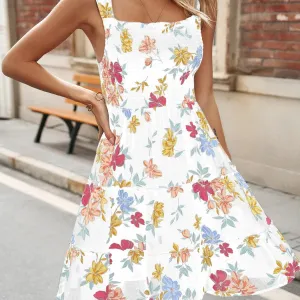 Summer New Women's Retro Sleeveless Floral High Waist Dress
