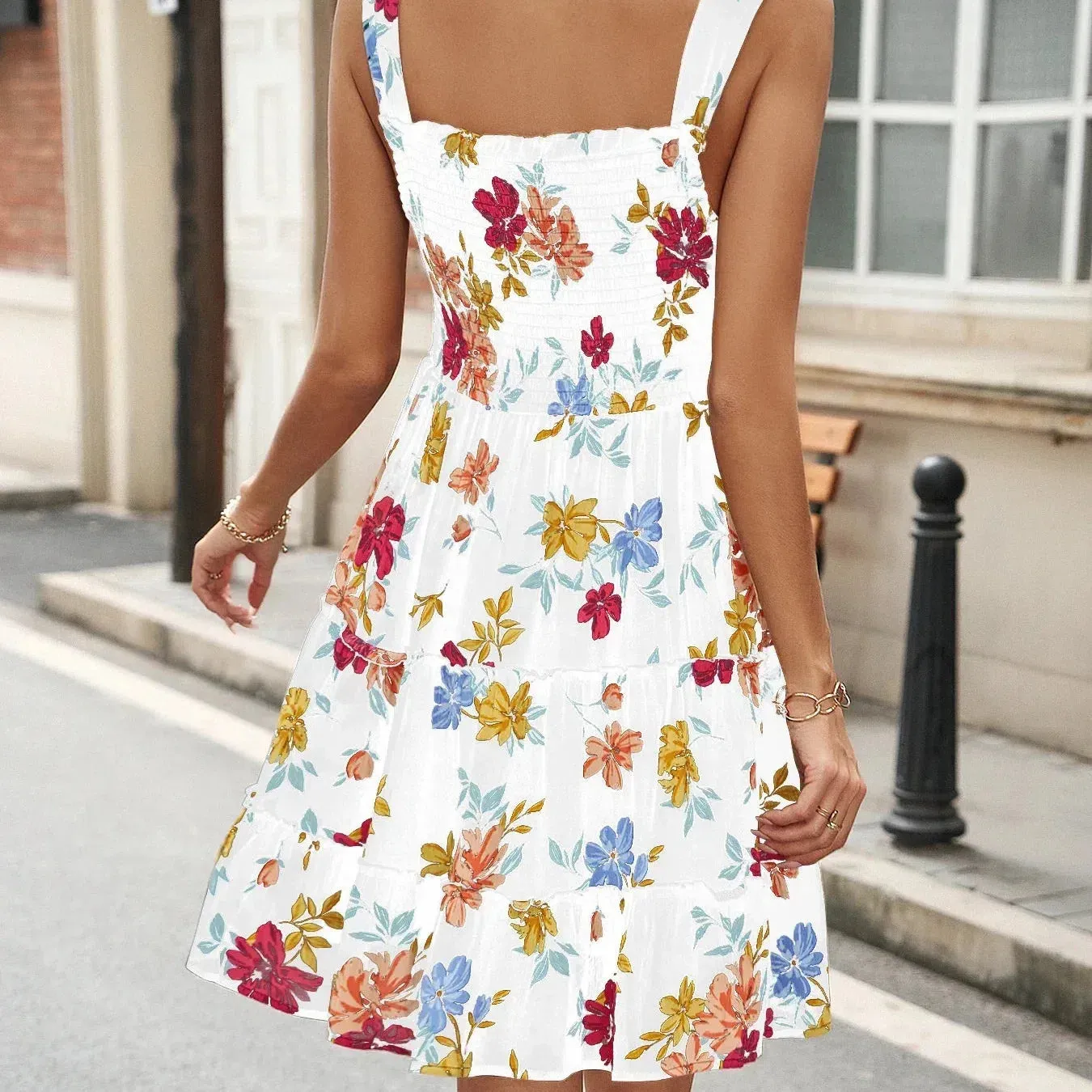 Summer New Women's Retro Sleeveless Floral High Waist Dress