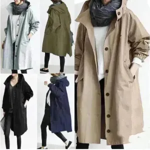 Women Casual Style Hoodie Windbreaker Mid-Length Long-Sleeved waist Jacket