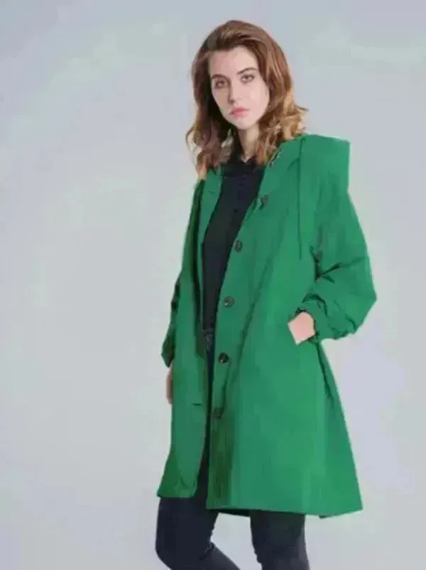 Women Casual Style Hoodie Windbreaker Mid-Length Long-Sleeved waist Jacket