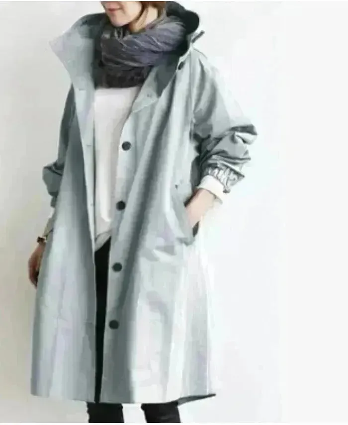 Women Casual Style Hoodie Windbreaker Mid-Length Long-Sleeved waist Jacket
