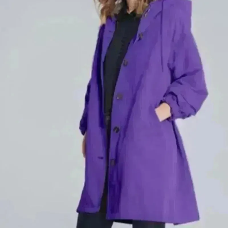 Women Casual Style Hoodie Windbreaker Mid-Length Long-Sleeved waist Jacket
