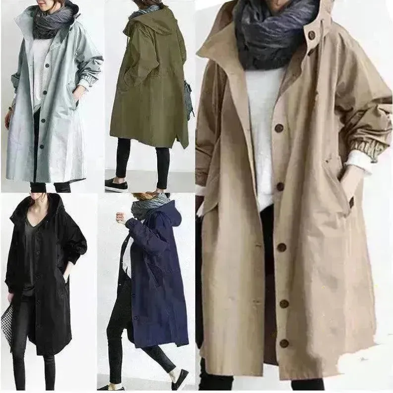 Women Casual Style Hoodie Windbreaker Mid-Length Long-Sleeved waist Jacket