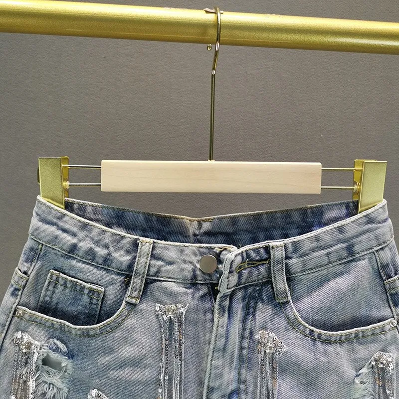 Women Denim Shorts Tassels Jean Shorts