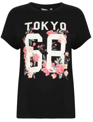 Womens Oversized Cotton Crew Neck T-Shirt In Black - Tokyo Laundry